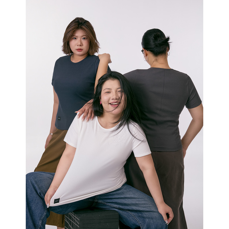 Muzi Ideal Plus Size Basic Round Neck Versatile Short Sleeve T-Shirt for Women, New Autumn Slim Fit Pullover Top 100kg Muzi Ideal Plus Size Basic Round Neck Versatile Short Sleeve T-Shirt for Women, New Autumn Slim Fit Pullover Top 100kg