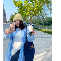 Muzi ideal autumn new large size coat female fat mm medium length baseball suit round neck casual cardigan top 200kg