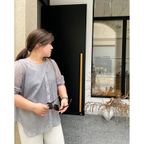 Send inside strap ash color flower bracts sleeve size shirt women fat mm thin small sexy top 200 Jin