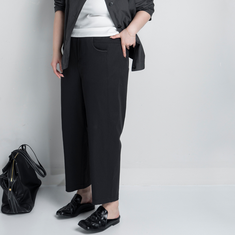 Muzi Ideal Plus Size Autumn New Arrival Simple High-Waisted Slimming Casual Pants for Women, Nine-Point Length for Commuting 100kg