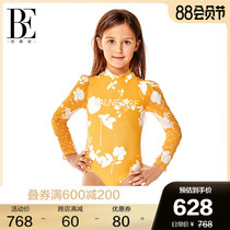 BE Van Dean flower Yang childrens long-sleeved one-piece swimsuit retro bubble sleeve sunscreen fabric skin care
