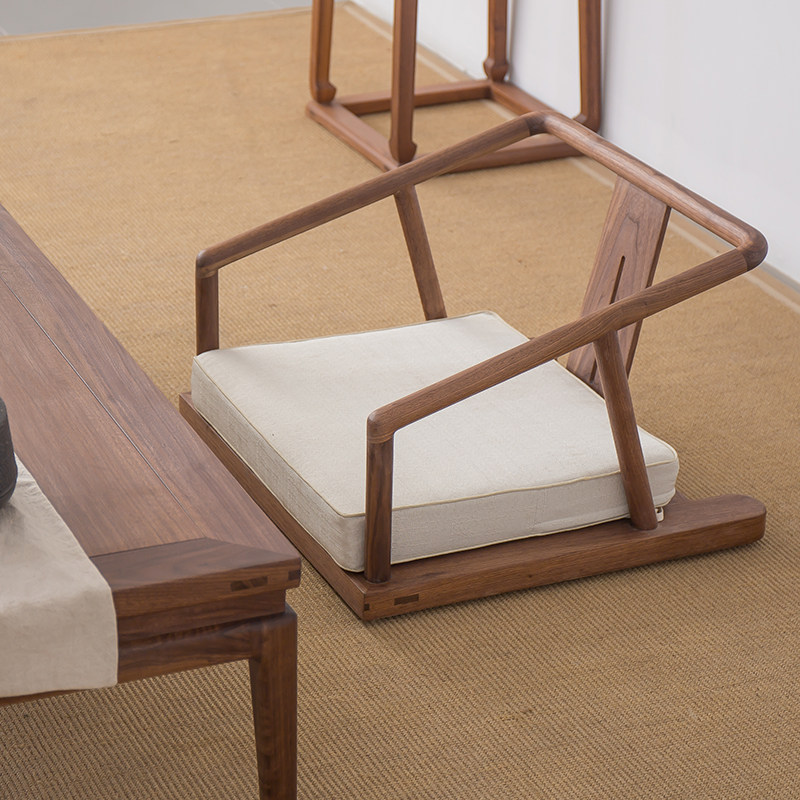 New Chinese-style tatami low chair black walnut solid wood square circle chair Japanese-style surround chair old elm zen seat seat