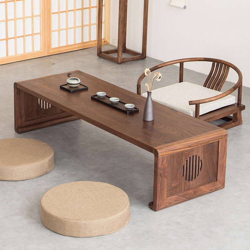 All solid wood kang table tatami table Japanese floating window small coffee table Zen new Chinese black walnut wood household low table
