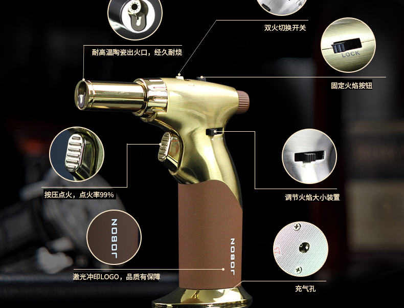 Windproof xì gà nhẹ cá tính nhiệt độ cao hàn lớn mỏ hàn phun súng ngoài trời thịt nướng cầm tay thẳng tuôn lửa bật lửa bic
