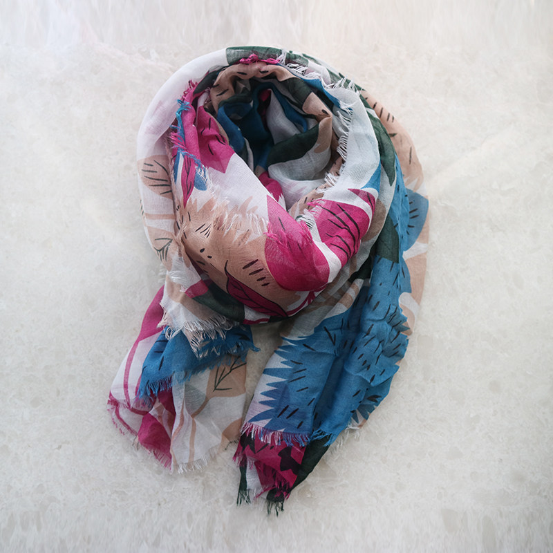 Foreign trade original single spring and summer scarves women's retro style exotic flowers matching 100 hitch towels cotton linen texture shawl slim fit