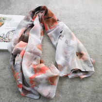 Foreign single spring and summer silk scarf women's big flower travel shawl comfortable mixed color scarf Joker warm medium thick American goods
