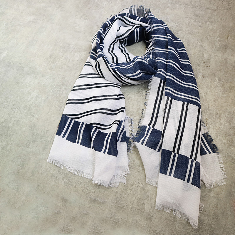 Light Extravagant Fashion Blue White Striped Classic Cotton Scarf Women's Office Couple Han Edition 100 Hitch Neck shawl