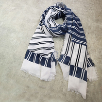 Light luxury fashion blue and white stripes classic cotton scarf female office couples Korean version of Joker scarf shawl dual-purpose