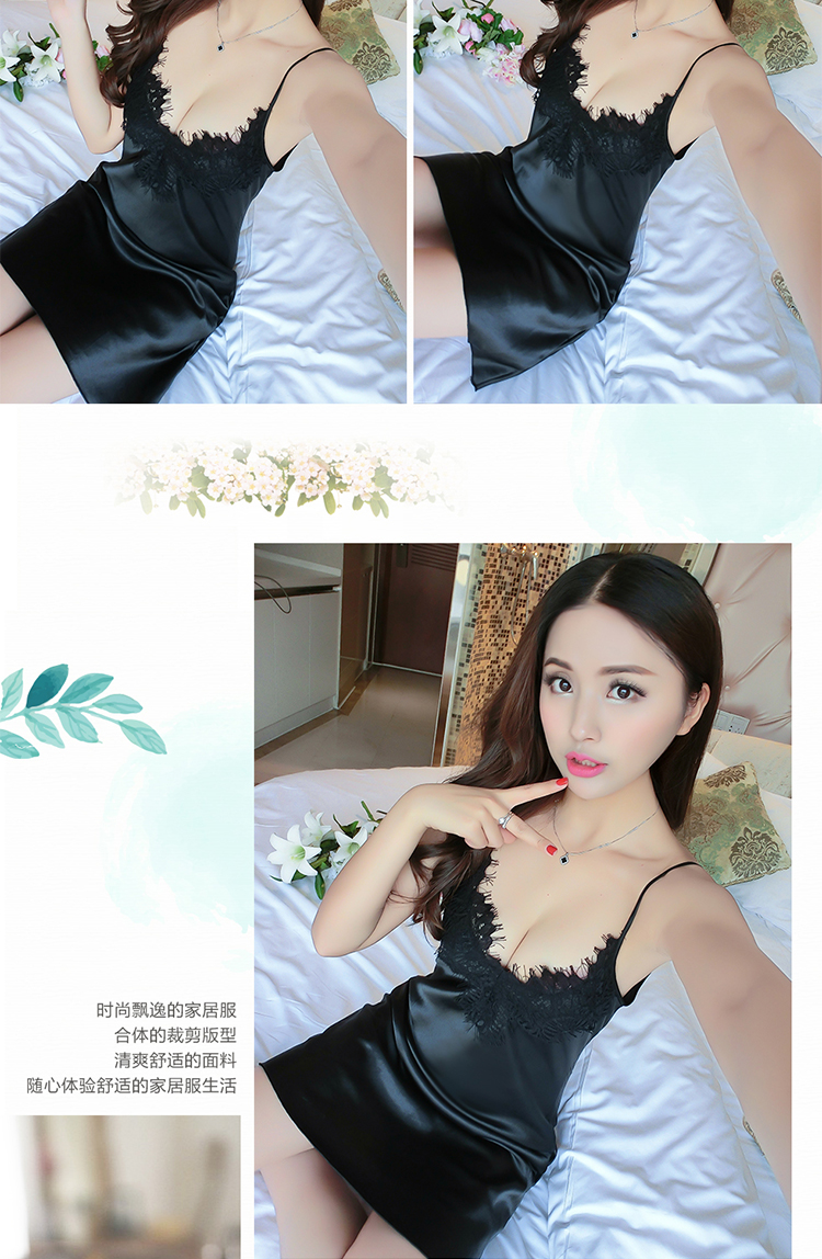 Áo ngủ nữ mùa xuân và mùa hè gợi cảm lụa sling đồ ngủ nụ lụa mùa thu và mùa đông tươi và đáng yêu dịch vụ nhà không tay đầm nữ de thương