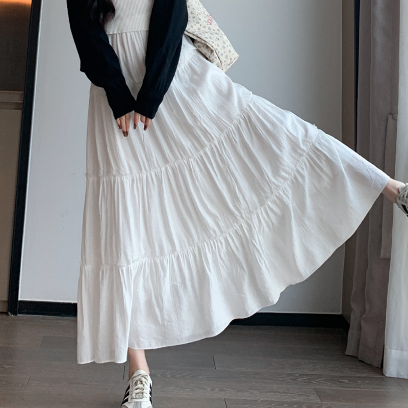 White Midi Skirt for Women, Summer 2026 New Style, A-Line, Slimming, Elegant, Mid-Length Tiered Skirt, Petite, High-Waisted Long Skirt