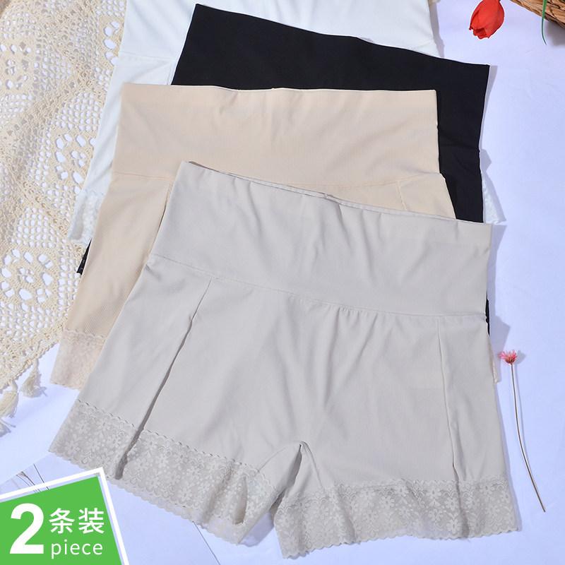High-waisted abdomen safety pants anti-glare ice silk seamless women's summer thin lace leggings insurance shorts two-in-one
