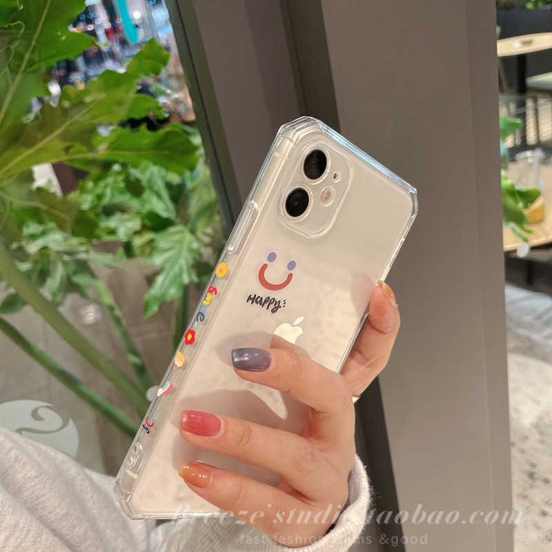 Side cartoon transparent applicable iphone13pro max Apple 12 mobile phone Protective case x xr Anti-fall 8plus female 11