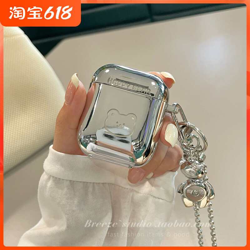 ins little bear metal hanging neck chain sub airpods protective sleeve apple wireless Bluetooth headphones soft-shell personality tide lady