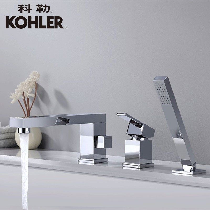 Golden black bathtub tap rotary waterfall Two-type bathtub cylinder side tap suit