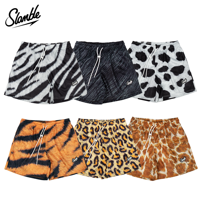 Slamble New Animal Print Leopard Shorts Men's Sports Shorts Basketball American Mesh Quarter Shorts Loose Trendy
