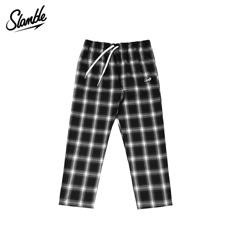 Slamble Plaid Pants Black and White Straight-Leg Unisex Loose Versatile Sports Casual Long Pants Wide-Leg Pants Trendy Autumn and Winter Fashion