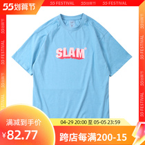 SLAMBLE NEW SHORT SLEEVE T-SHIRT MALE AND FEMALE BEAUTY DAMP PURE COTTON ROUND COLLAR PRINTED SUMMER TIDE CARD LOVERS LOOSE HALF SLEEVES