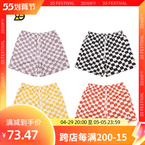 SLAMBLE pure cotton plaid casual pants male and female summer straight cylinder loose 50% shorts plaid washed to do old tide