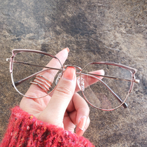 Cat ears ins transparent glasses frame womens net red Korean version of tide retro frame round face myopia anti-blue glasses