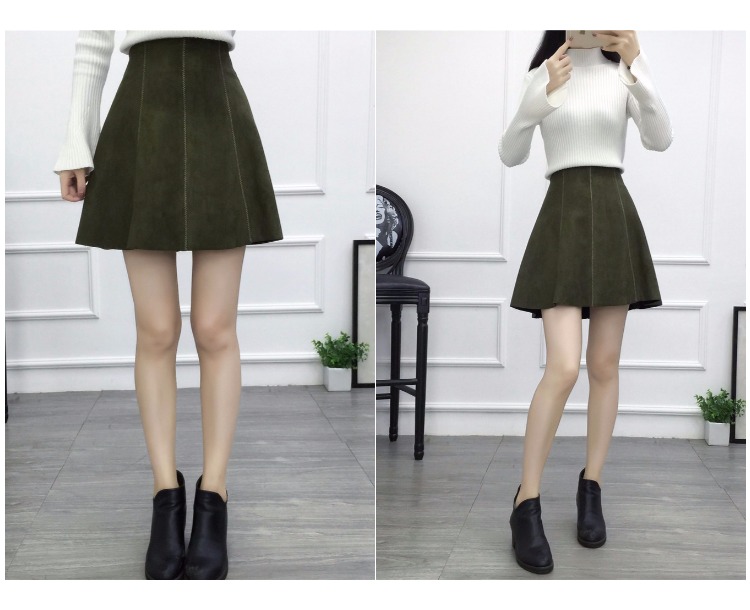 XL nữ eo thon eo cao váy da lộn mùa thu đông 200 cân chị béo béo Một chiếc váy ngắn chân váy 2 tầng