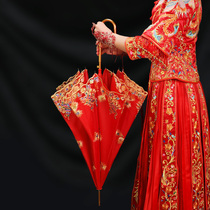 Red umbrella wedding with Chinese wedding lace long handle umbrella retro go out Bride wedding wedding wedding umbrella wedding supplies