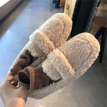 Gross Fur Shoes Female Outwear 2020 Autumn Winter New 100 Hitch Flat Bottom Plus Suede Lefu Shoes Lamb Hair One foot Bean Bean Shoes