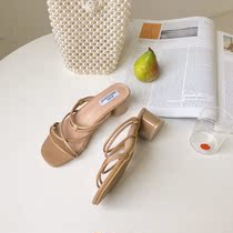 2020 Summer cold drag fashion with half slippers in thick heel Roman fine with fairy wind slippers female outwear damp