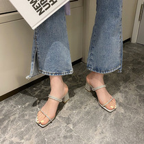 Water drill coarse heel sandals women fairy wind with high heels 2020 Summer new two wear 100 hitch sexy womens shoes