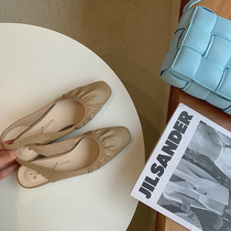 Retro Andromeda Baotou Soft leather sandals Slippers Women Summer New Small Square Heads Shallow heel Heel Sandals Women Single Shoes