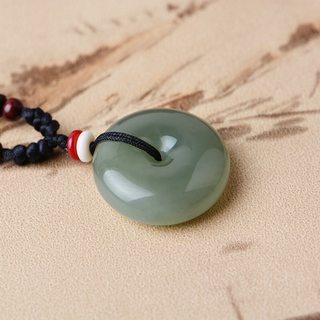 Hetian jade pendant blue and white jade safety buckle pendant men and women models Xinjiang Hetian jade pendant jade necklace send certificate