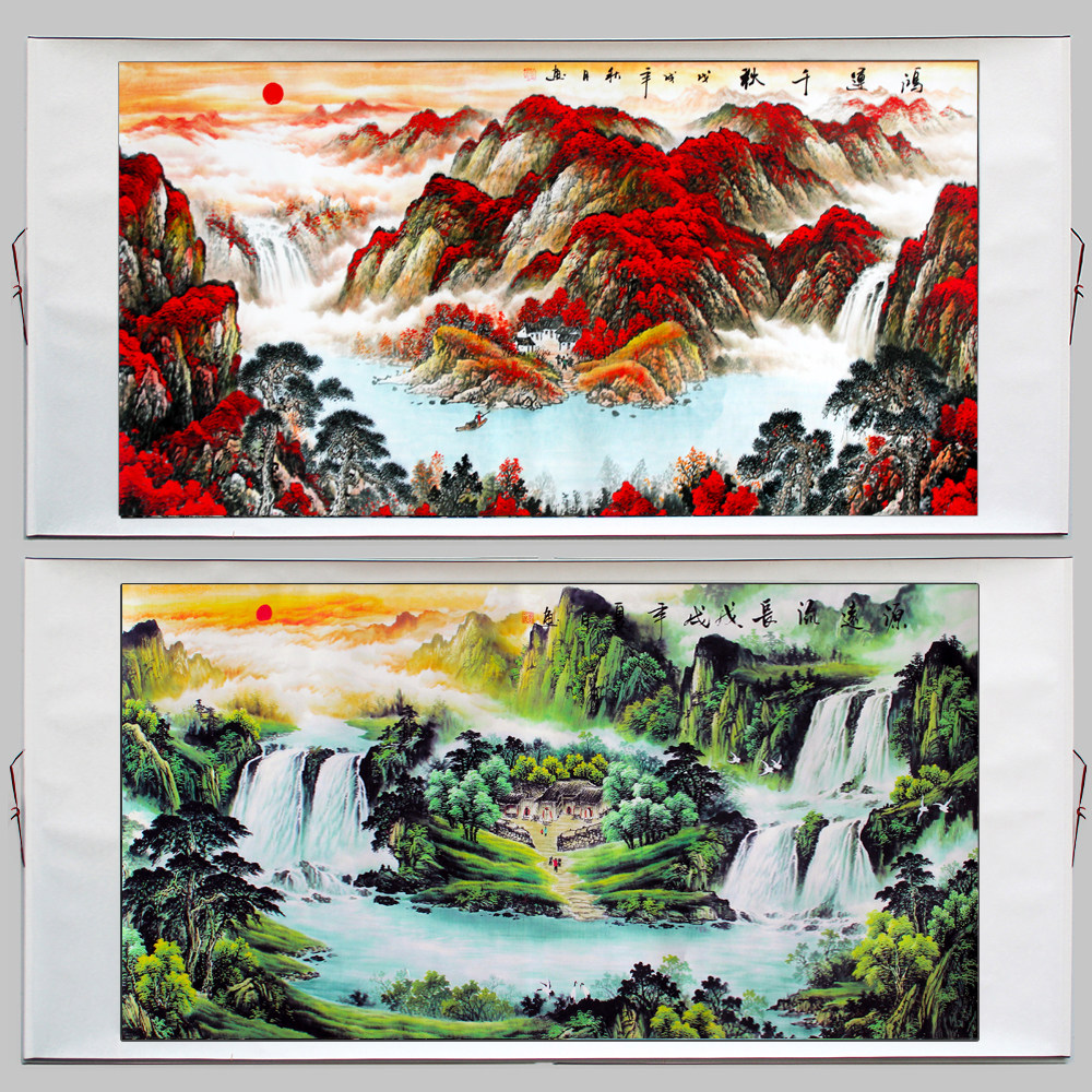 掛軸 清水公照 不動如山 共箱 3-21 經典畫軸】倪瓚王蒙・合作山水｜手工掛軸臻印藝術FAB ART