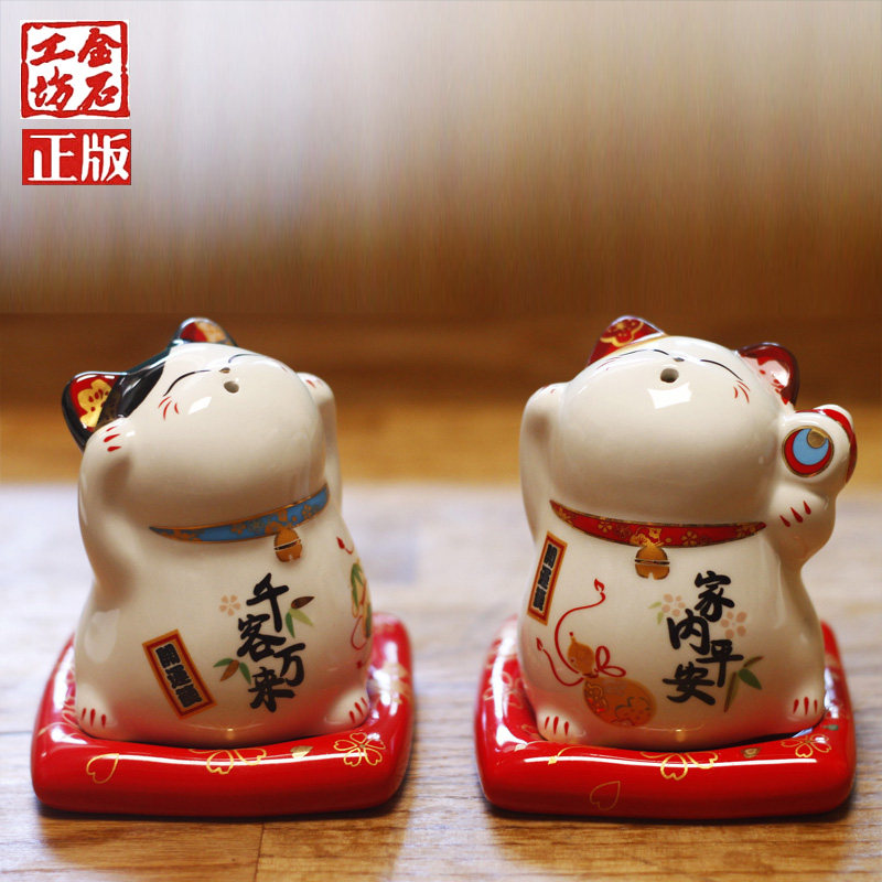 Jinshi lucky Cat toothpick tube Ceramic fashion Japanese-style creative high-grade home cotton swab box Floss can ornaments