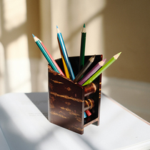 Japan imported birch fine work mountain cherry bark handmade U-shaped pen holder study desk wooden Japanese high-end pen holder