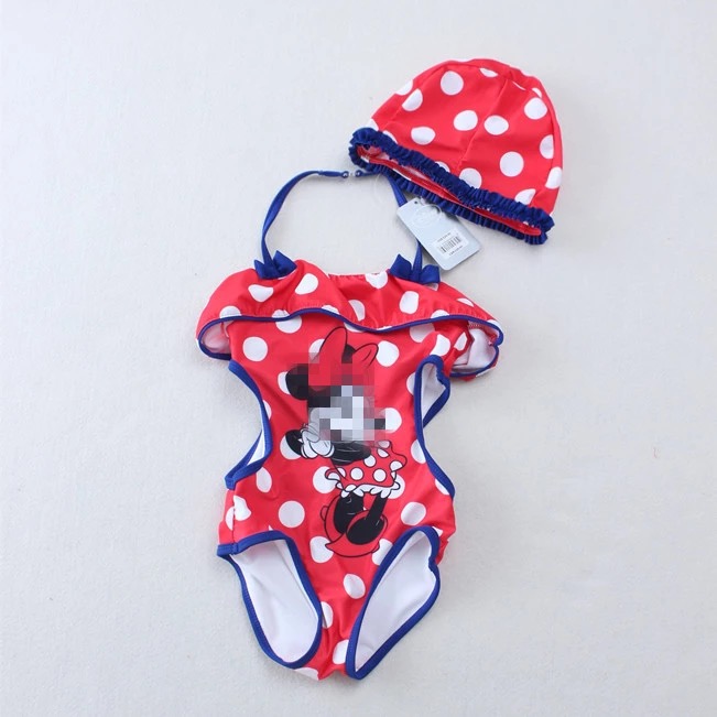 0 - 7 years old American foreign trade original single child swimsuit cute girl red wave point Minnie hood swimsuit