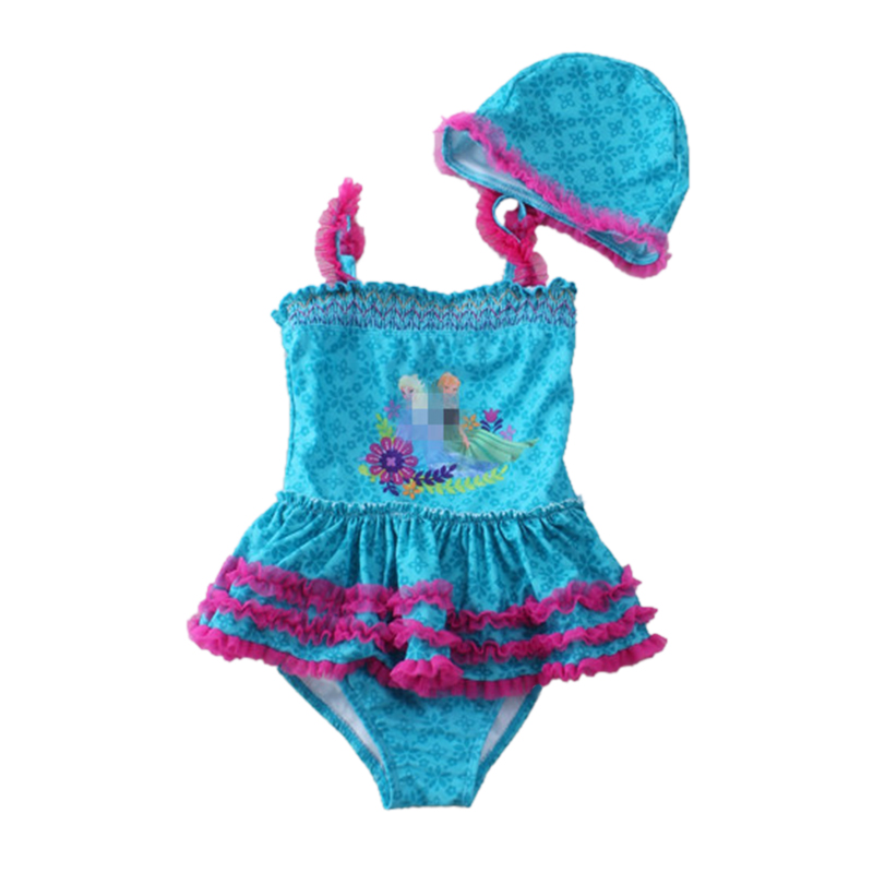 6-10-year-old US foreign trade original single girl swimsuit female baby cute connected to cap suit swimsuit baby swimsuit