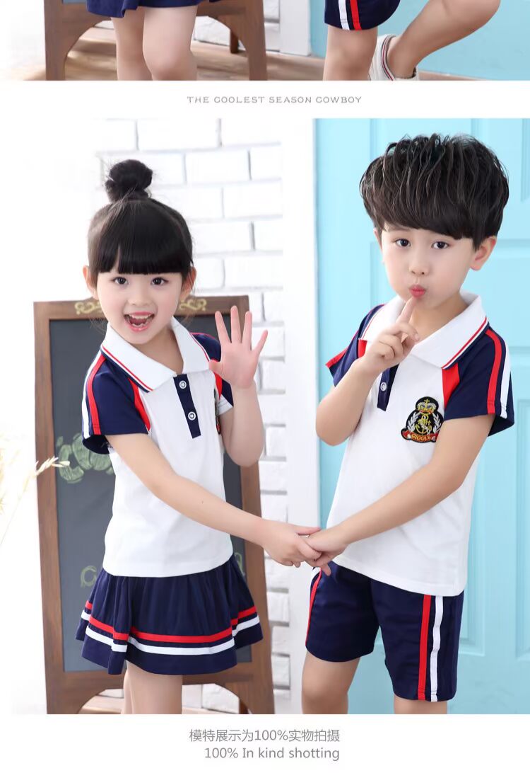 Đồng phục trẻ em phù hợp với quần áo trẻ em nam và nữ 2017 mùa hè mới lớn trẻ em XL phù hợp với quần áo sân vườn đồ cho bé trai