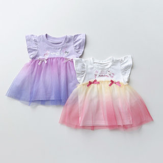 Japanese children's clothing 80-140 girls flying sleeve t-shirt pure cotton