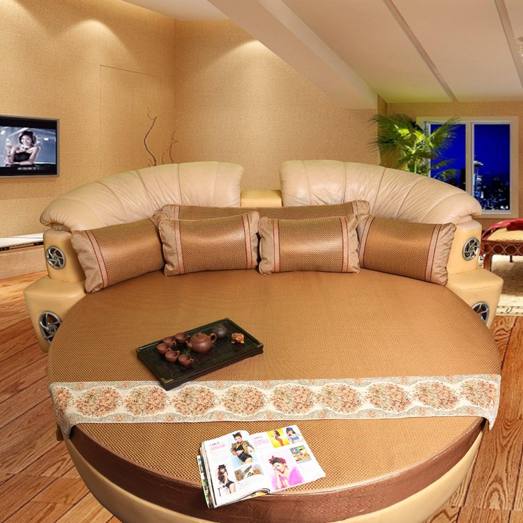 Omi Shao French ice rattan round mat, round rattan seat, round ice silk mat, bed cover, round bed three-piece set size custom