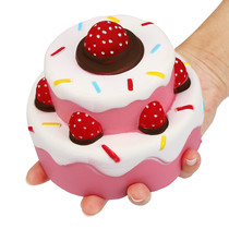 Simulation slow rebound PU double three layer strawberry cake squishy soft pinch music children vent decompression toys