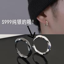 Earrings Men 999 pure silver Nourishing Ear-in-the-ear Earbone Ring Ears 2023 Tide Women Cool Single Earrings