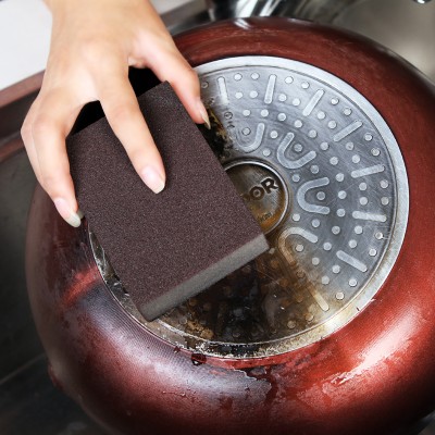 Kitchen cleaning magical nanodiamond sand sponge to stain remove dirt - rub pot artifacts