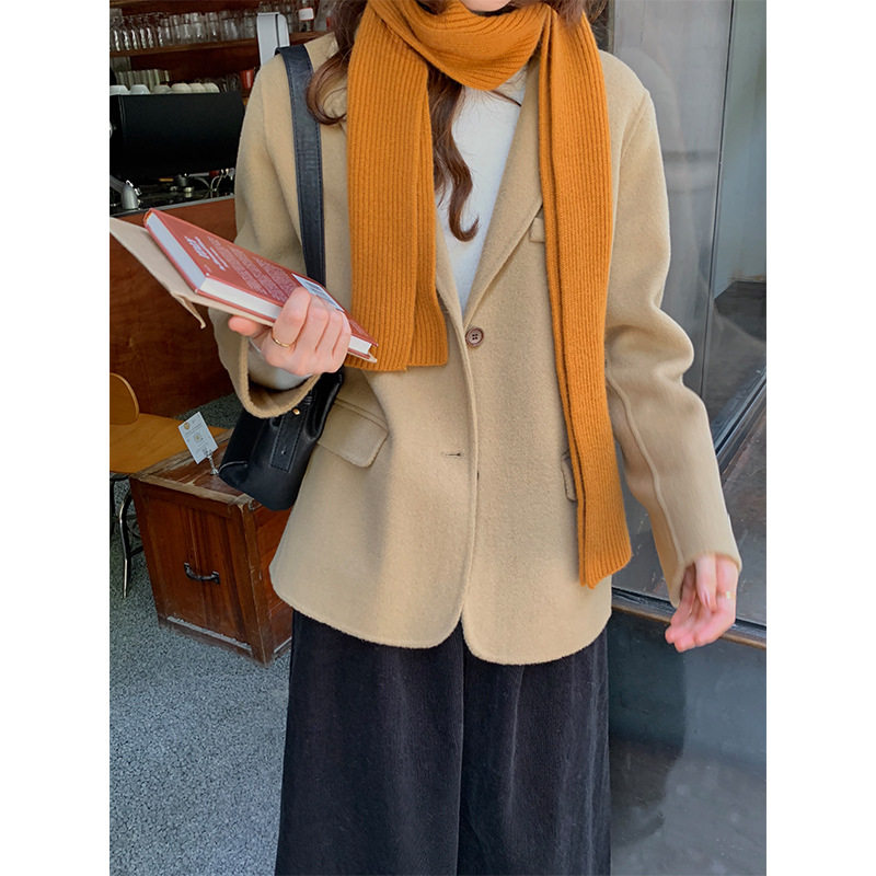 TG minimal wool knitted scarf female 2021 new Han edition pure color pit strip warm around the neck 15326