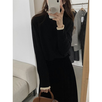 THXGIVING wool high collar jacket head sweater winter new design feel lace neckline splicing jacket 15680