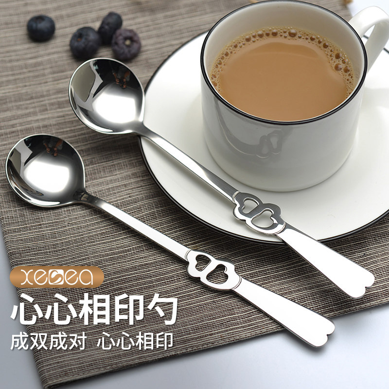 304 stainless steel dessert spoon heart-to-heart couple spoon hotel dining room long handle children's tableware soup spoon
