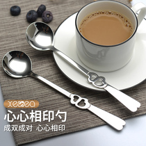 304 Stainless Steel Dessert Spoon Heart to Heart Couple Spoon Hotel Restaurant Long Handle Children's Tableware Soup Rice Spoon
