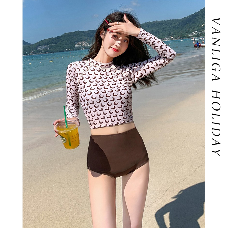 Vanliga New INS Style Star with Printed Long Sleeve Swimsuit Woman Two Pieces of Diving Dress Surf