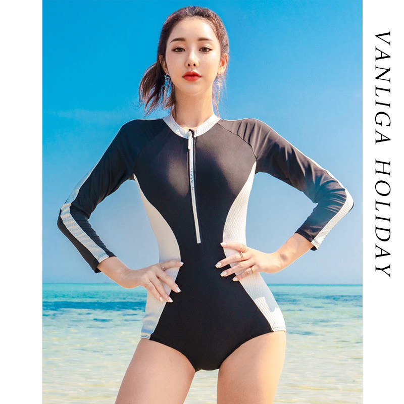 VANLIGA long sleeve one-piece swimsuit women sunscreen snorkeling surf slim jellyfish suit vacation hot spring swimsuit