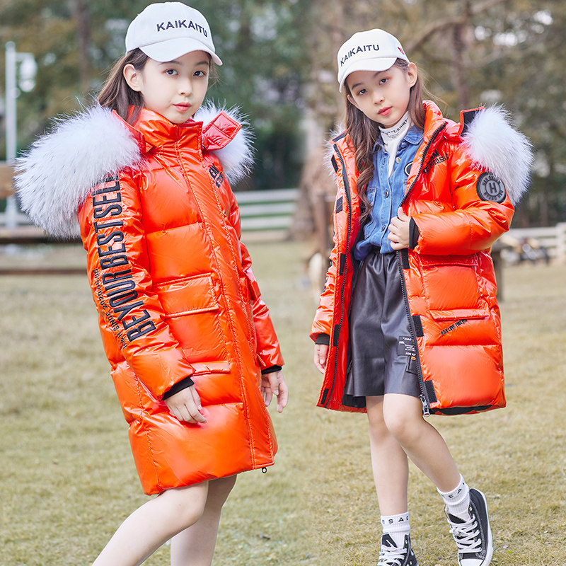 2021 New Children's Feather Dress Boys in Long - Term of Children's Girls Winter Bright Costume