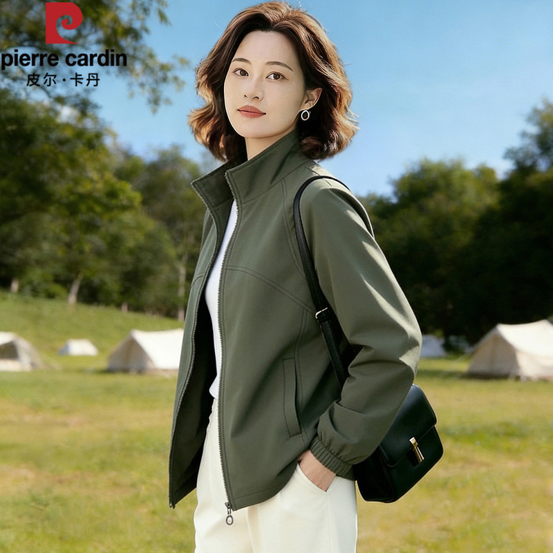 Pierre Cardin Short Jacket for Women, Spring and Autumn 2026 New Style, Stand Collar, Casual, Fashionable, Loose, Slimming Jacket Top
