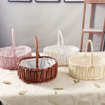 Grass basin new rattan wicker flower basket pastoral hand-woven green dill flower arrangement succulent creative wall hanging portable decoration